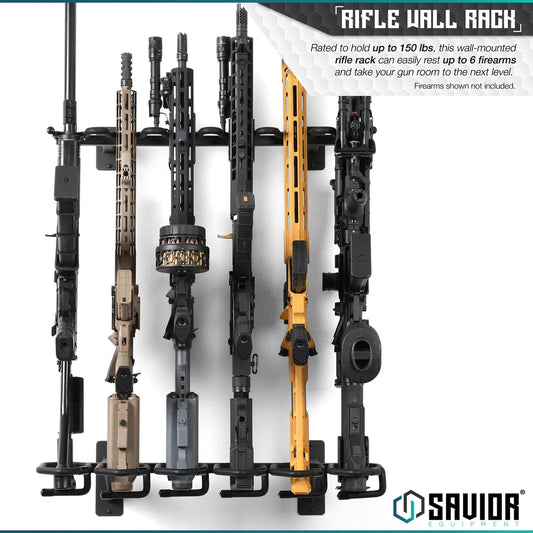 Rifle Wall Rack – 6 Slots, Black