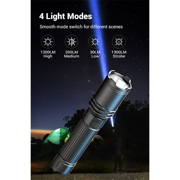Taktische LED Taschenlampe A1 PRO, 1'300 Lumen (inkl. Akku)