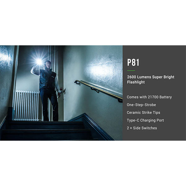 Taktische LED-Taschenlampe P81, 3'000 Lumen (inkl. Akku)