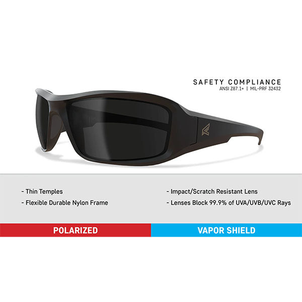 Sonnenbrille HAMEL, Soft Touch Matte Black Thin Temple Frame Polarizes Smoke Vapor Shield Lens (TXH716VS-TT)